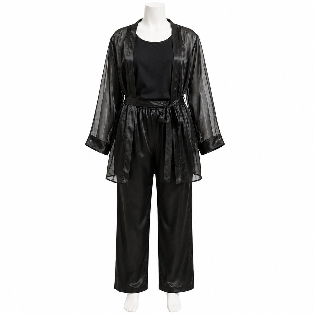 Vintage Mode Sars 3 Pc Evening Set Sheer Jacket Shell Pants Black Womens Medium
